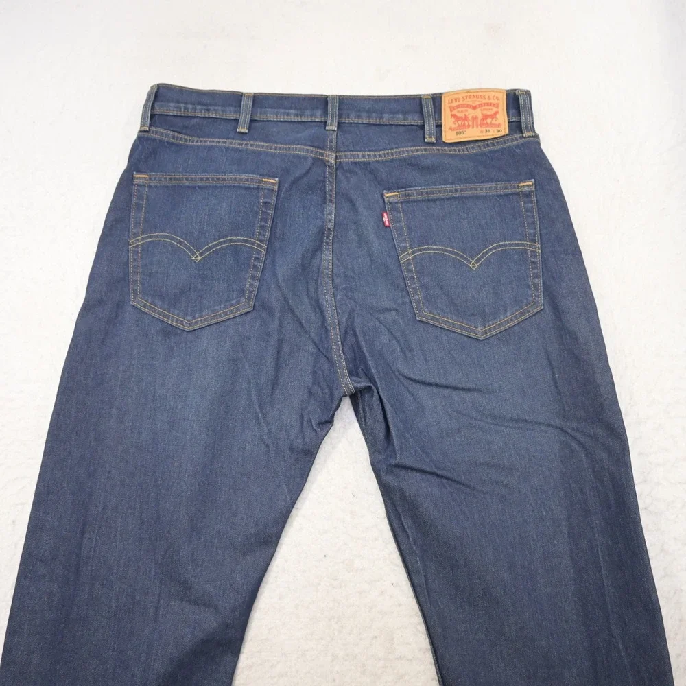 Levi's 505 Regular Fit Straight Leg Stretch Denim Blue Jeans Mens Size 38 x 30
